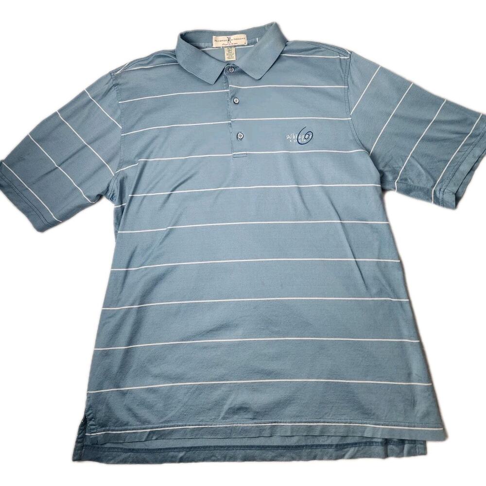 Mens M Fairway & Greene Whisper Rock Logo Striped Blue Golf Polo Lightweight